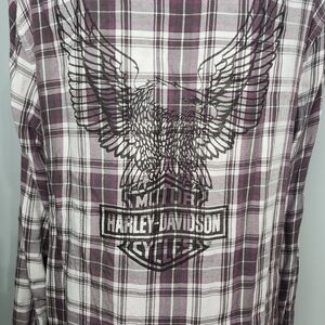 Harley-Davidson Purple Plaid Button Down Shirt Eagle Back Graphic Women’s 1W